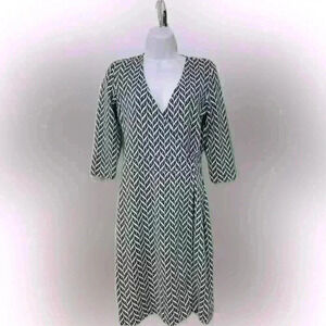 Marc O’polo faux wrap dress Sz 6 navy blue and aqua chevron pattern knee length